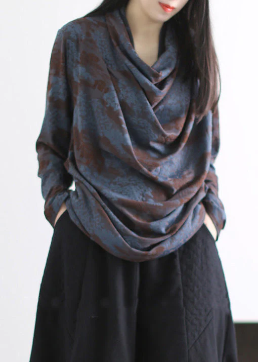 Stylish Navy Turtle Neck Jacquard Cotton Shirts Spring - Image 3