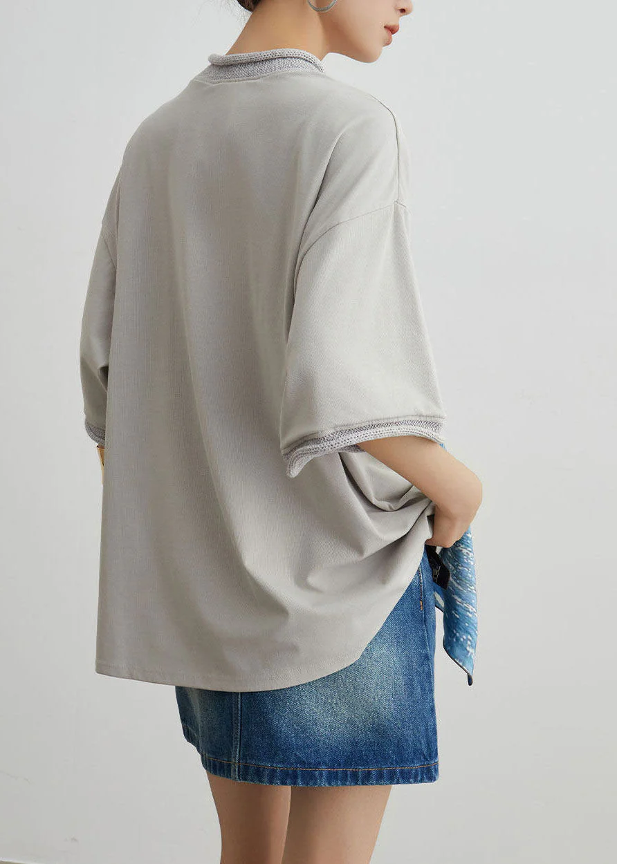 Stylish O-Neck Asymmetrical Patchwork Cotton T Shirt Summer - Image 5