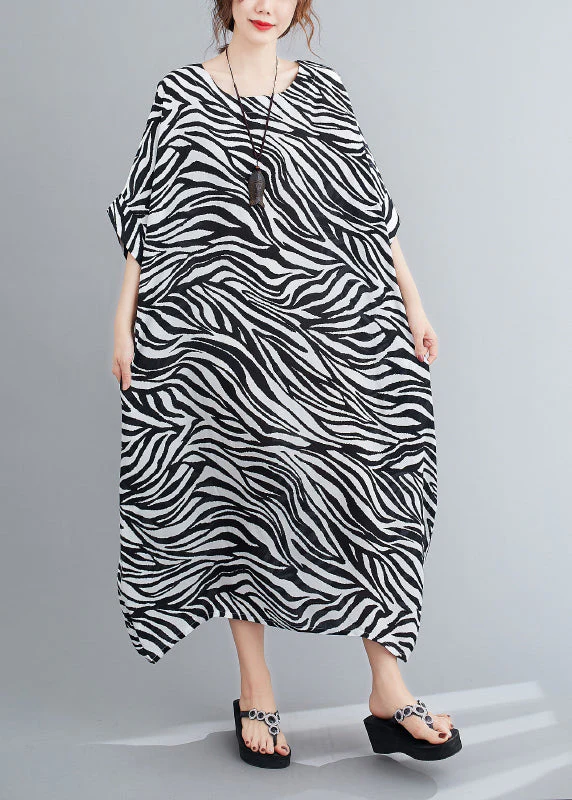 Stylish O-Neck Striped Print Vacation Dress Batwing Sleeve - Image 3