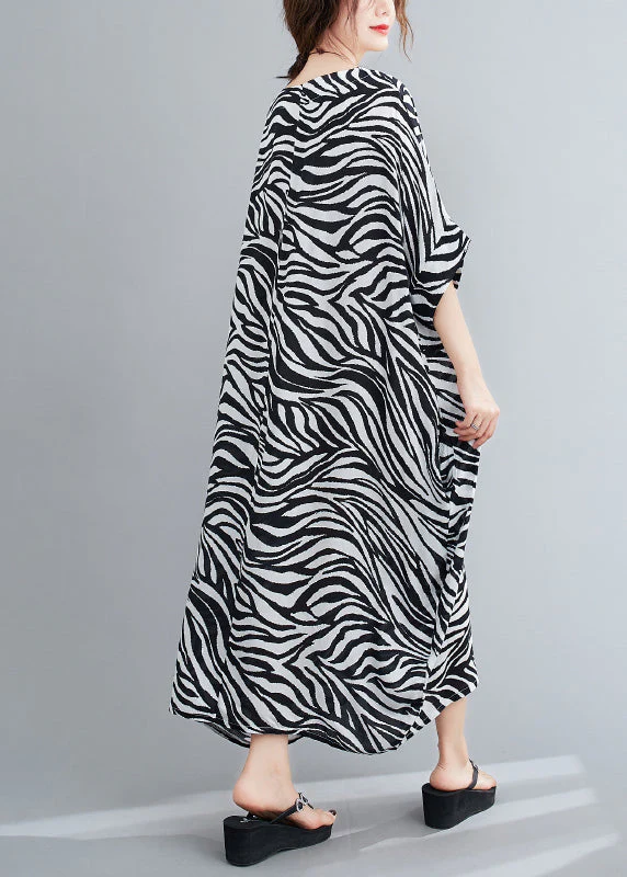 Stylish O-Neck Striped Print Vacation Dress Batwing Sleeve - Image 5
