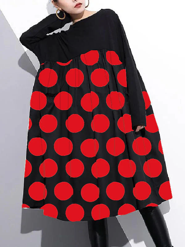 stylish Orange dot cotton shift dress plus size cotton clothing dress Elegant high waist patchwork cotton dress - Image 4