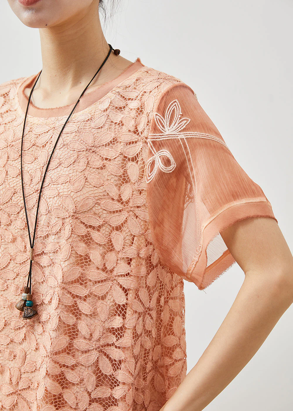 Stylish Orange Embroidered Patchwork Lace Day Dress Summer - Image 5
