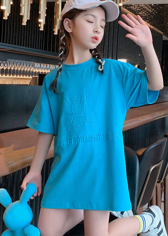 Stylish Pink O Neck Patchwork Cotton Kids Girls T Shirt Dresses Summer - Image 2