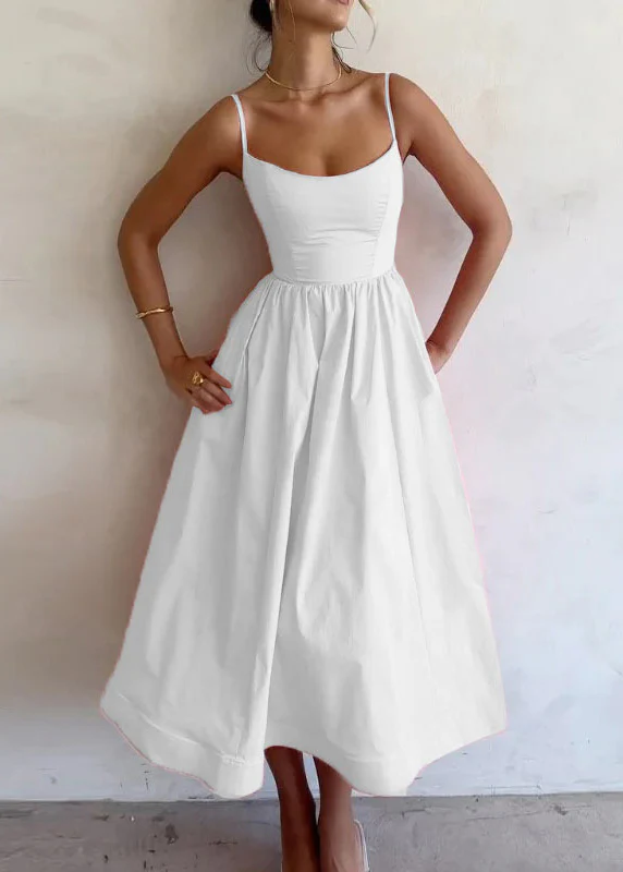 Stylish Pink Wrinkled Cotton Spaghetti Strap Dress Summer - Image 3