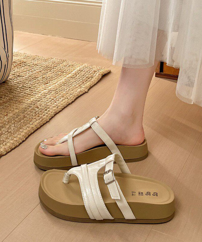 Stylish Platform Flip Flops Black Faux Leather - Image 2