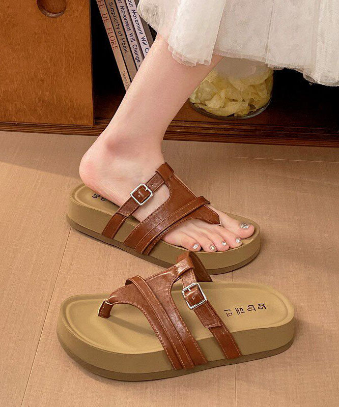 Stylish Platform Flip Flops Black Faux Leather - Image 3