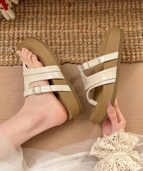 Stylish Platform Flip Flops Black Faux Leather - Image 4
