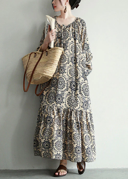 Stylish Print Lace Up Oversized Cotton Long Dresses Spring - Image 2