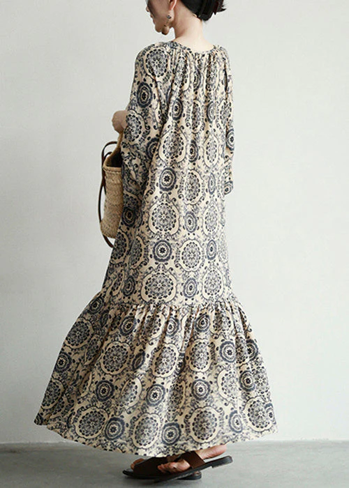 Stylish Print Lace Up Oversized Cotton Long Dresses Spring - Image 5