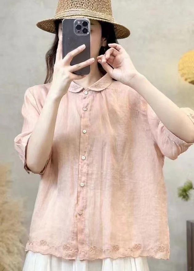Stylish Purple Embroidered Linen Blouses Summer - Image 2