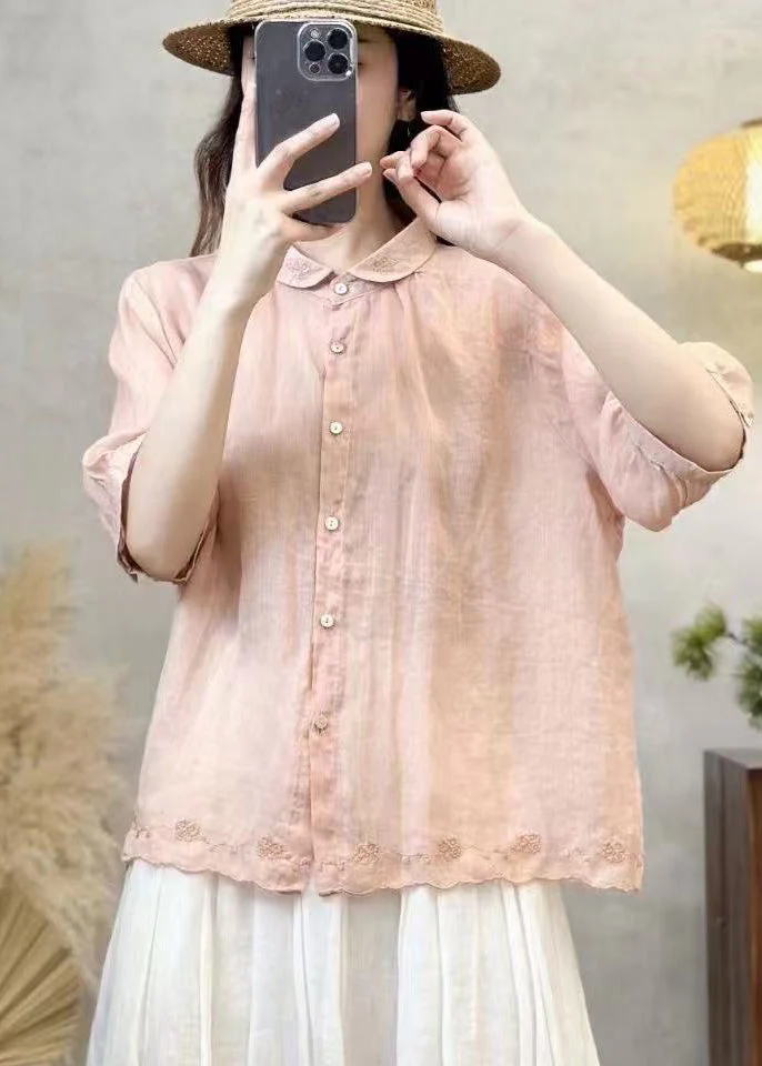 Stylish Purple Embroidered Linen Blouses Summer - Image 4