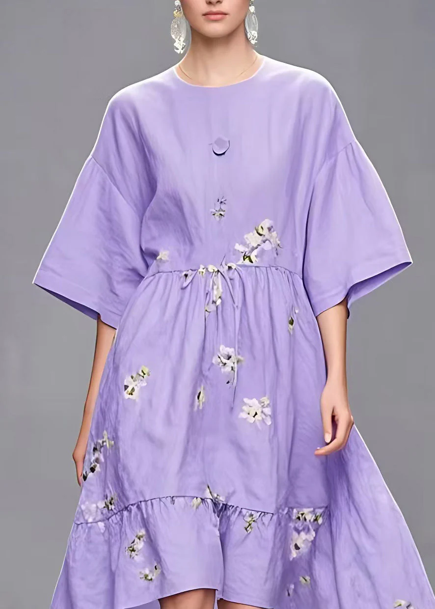 Stylish Purple O-Neck Tie Waist Low High Design Maxi Dresses Fall - Image 3