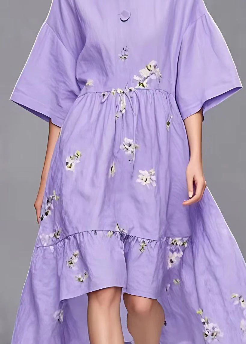 Stylish Purple O-Neck Tie Waist Low High Design Maxi Dresses Fall - Image 4