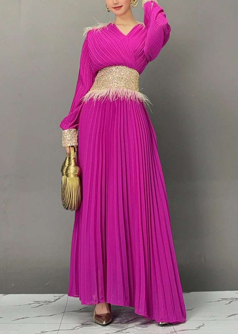 Stylish Purple V Neck Sequins Maxi Dresses Spring - Image 3