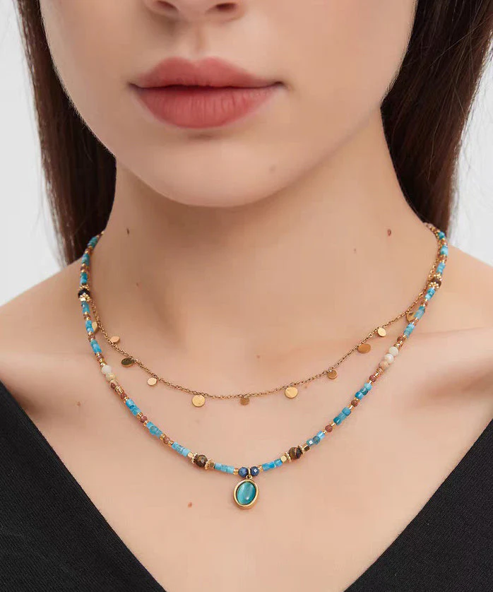 Stylish Rainbow Stainless Steel Crystal Cat's Eye Beading Pendant Necklace - Image 2