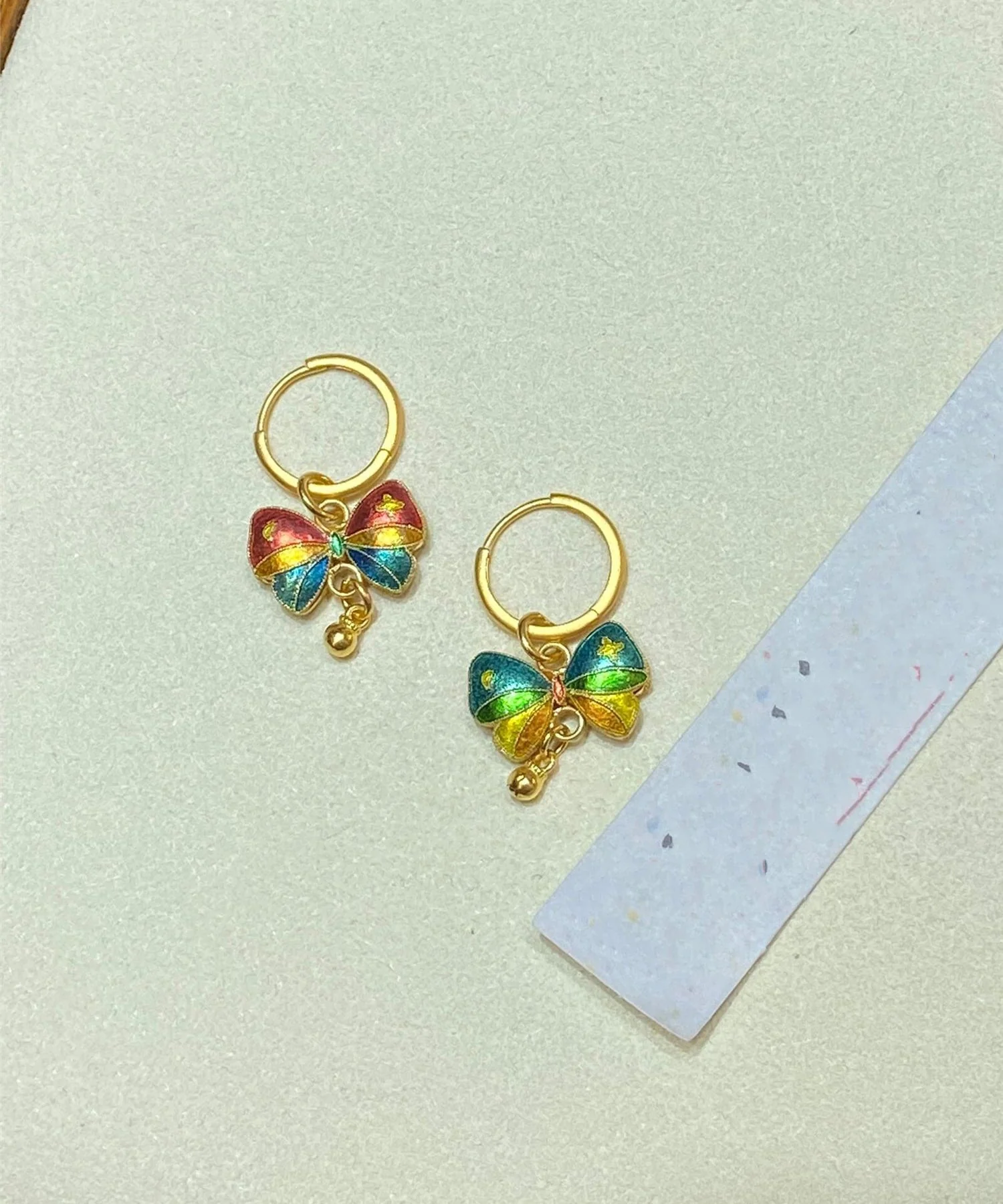 Stylish Rainbow Sterling Silver Overgild Butterfly Drip Glaze Hoop Earrings - Image 3