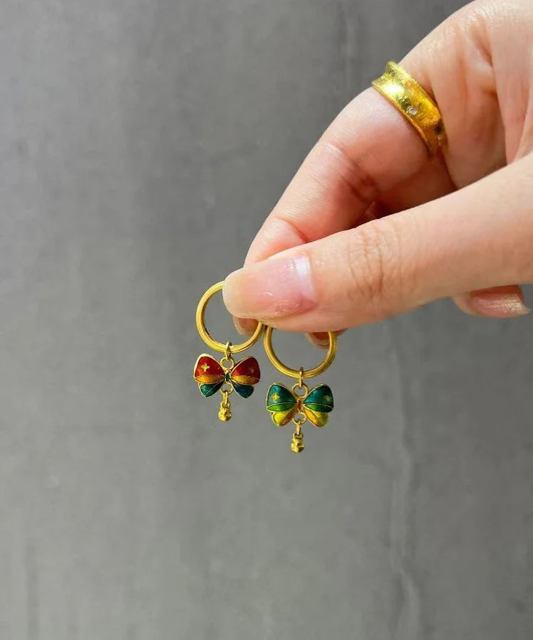 Stylish Rainbow Sterling Silver Overgild Butterfly Drip Glaze Hoop Earrings - Image 4