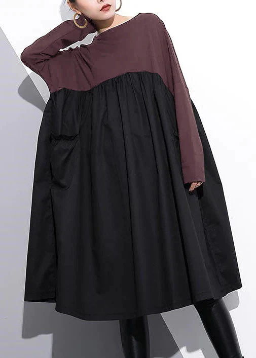 stylish  purple cotton shift dress plus size cotton clothing dress Elegant high waist patchwork cotton dress - Image 5