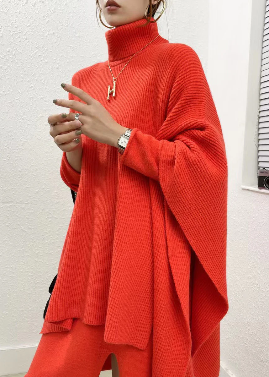 Stylish Red Hign Neck Asymmetrical Design Knit Two Pieces Set Dress Fall - Image 3