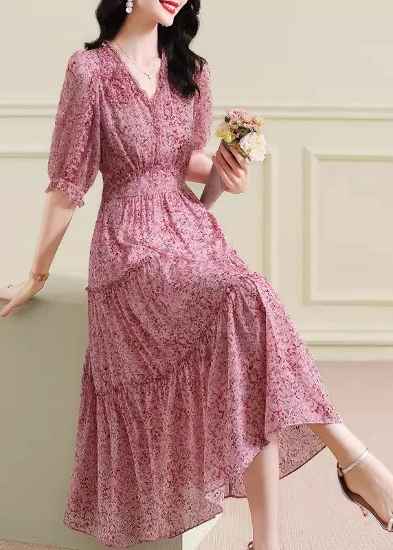 Stylish Red Print Exra Large Hem Silk Beach Dress Half Sleeve - Image 2
