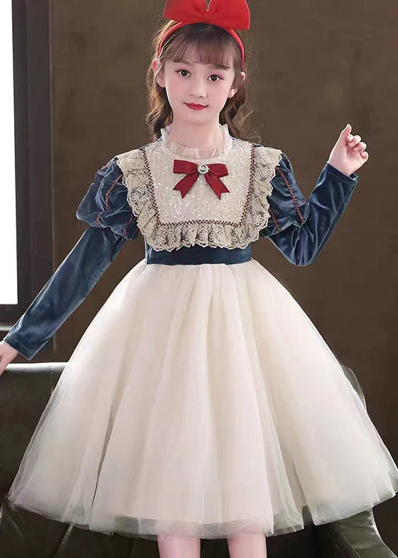 Stylish Red Ruffled Tulle Patchwork Warm Fleece Kids Girls Dress Winter - Image 2