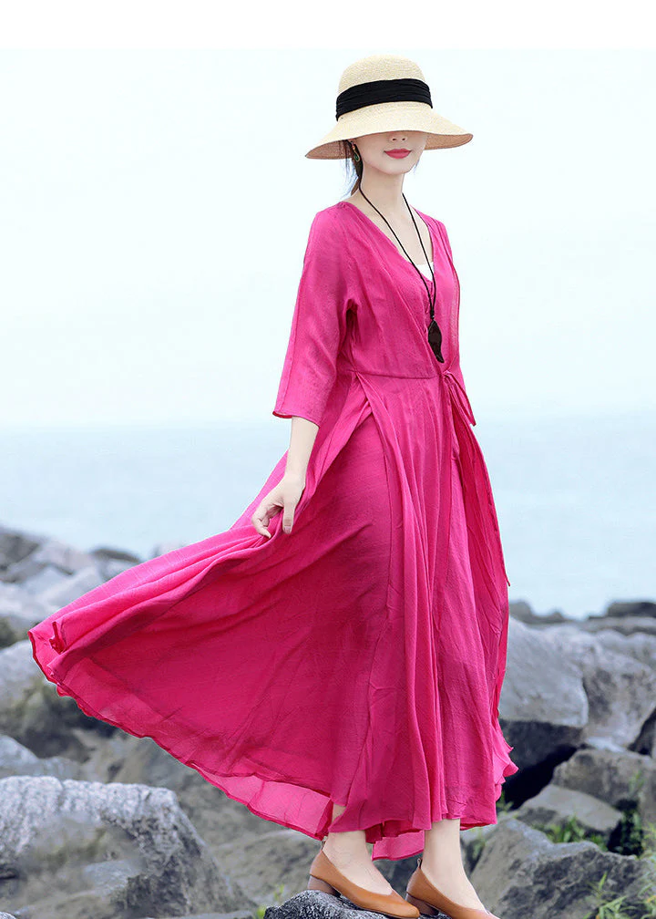 Stylish Rose Cinched Fake Two Pieces Party Dress Summer - Image 3