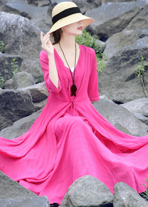 Stylish Rose Cinched Fake Two Pieces Party Dress Summer - Image 4