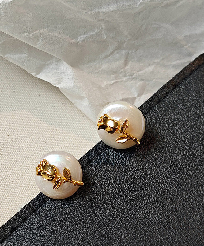 Stylish Rose Copper Baroque Pearl Stud Earrings - Image 3