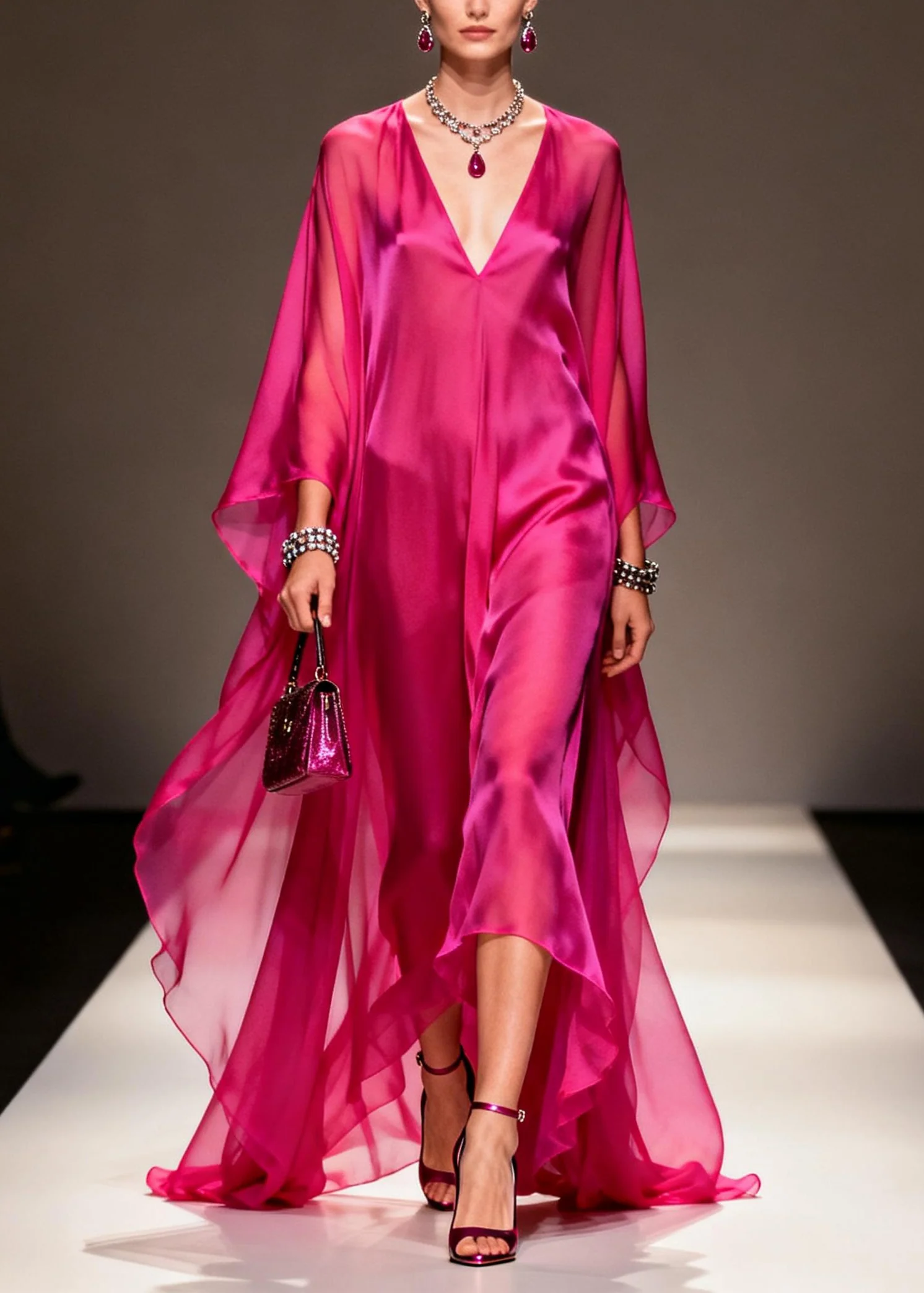 Stylish Rose Oversized Exra Large Hem Chiffon Holiday Dress Summer - Image 5