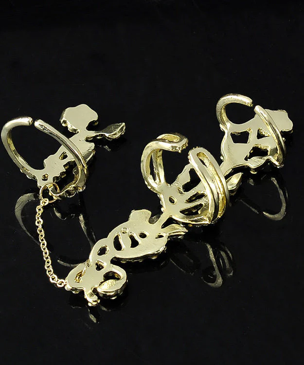 Stylish Rose Zircon Adjustable Metal Connected Ring - Image 3