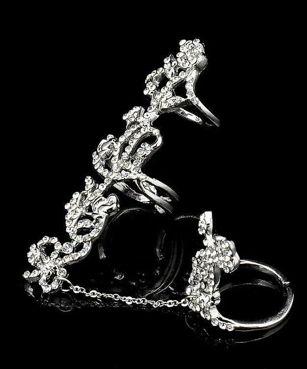 Stylish Rose Zircon Adjustable Metal Connected Ring - Image 4