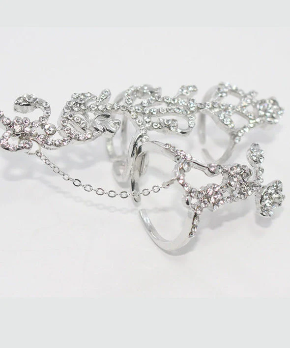 Stylish Rose Zircon Adjustable Metal Connected Ring - Image 5