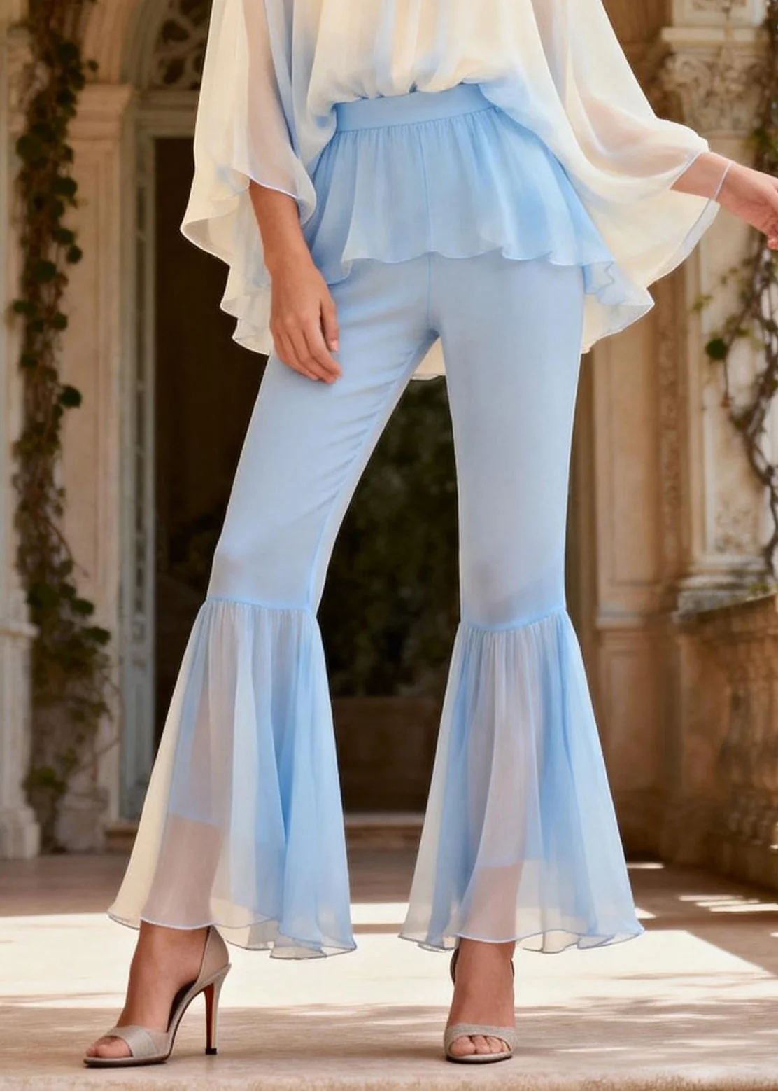 Stylish Ruffled Patchwork Silk Women Sets 2 Pieces Summer - Image 4