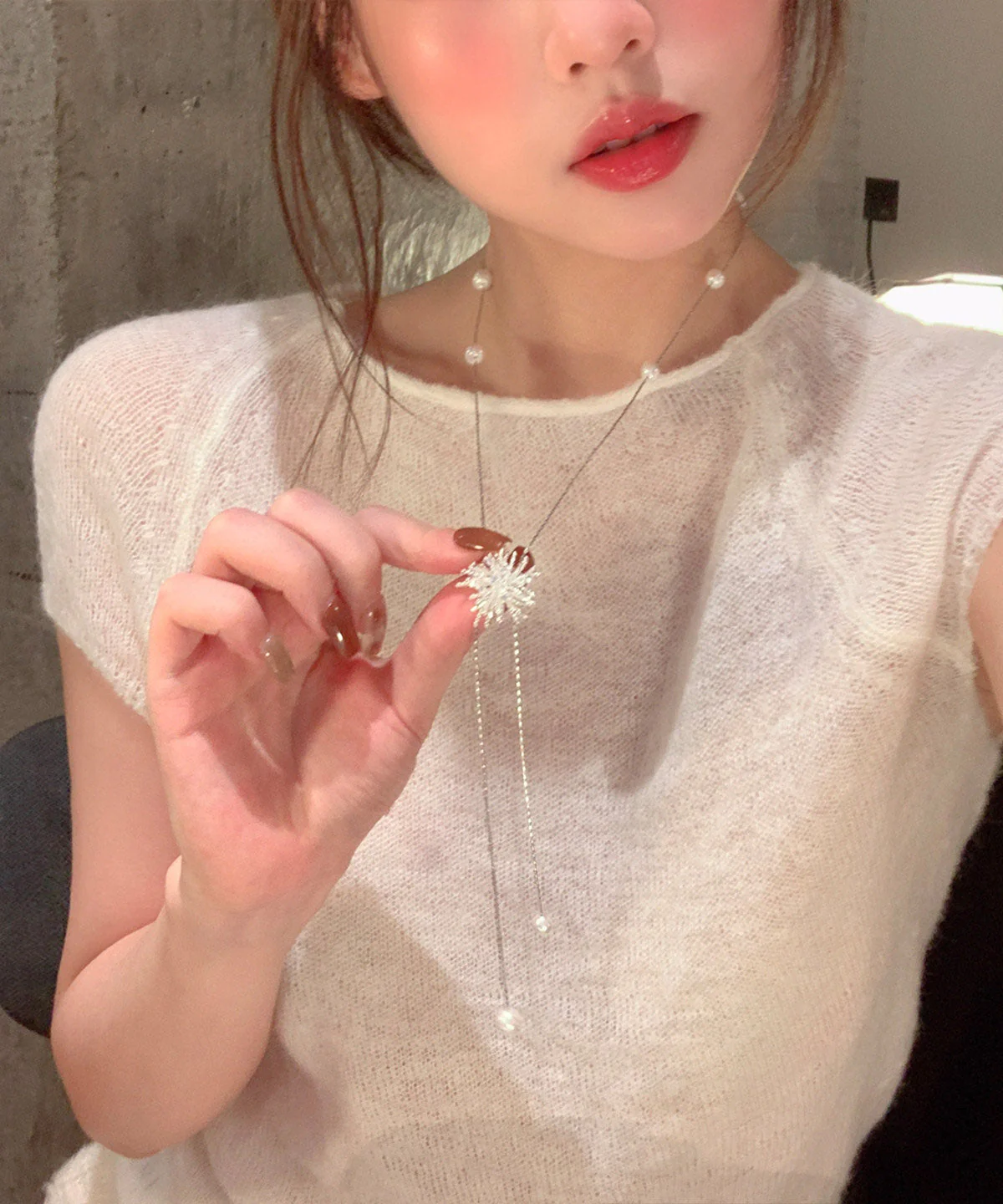 Stylish Silk Alloy Fireworks Pearl Withdrawable Tassel Lariat Necklace - Image 3