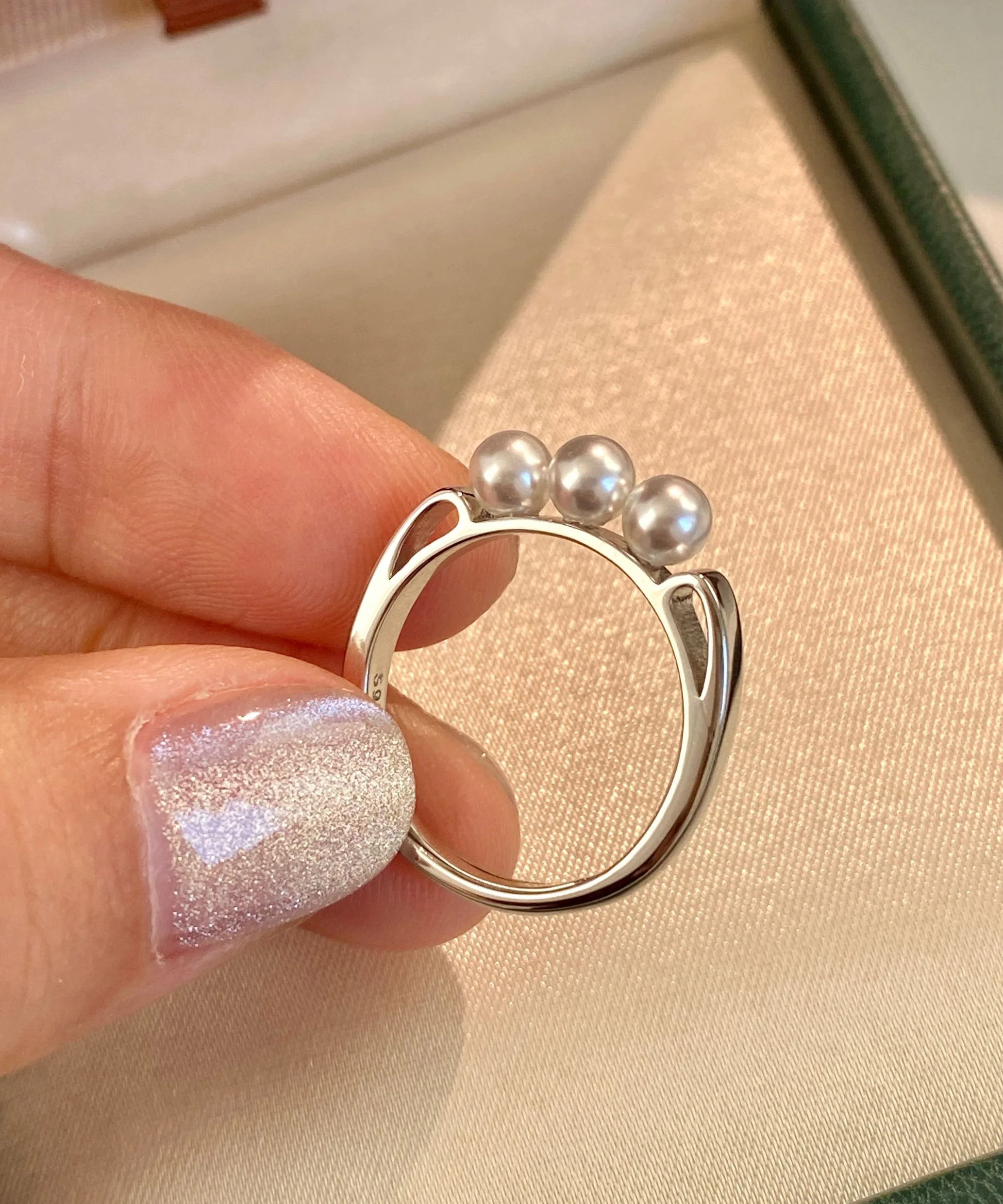 Stylish Silver Nail Pearl Gilding Rings - Image 5