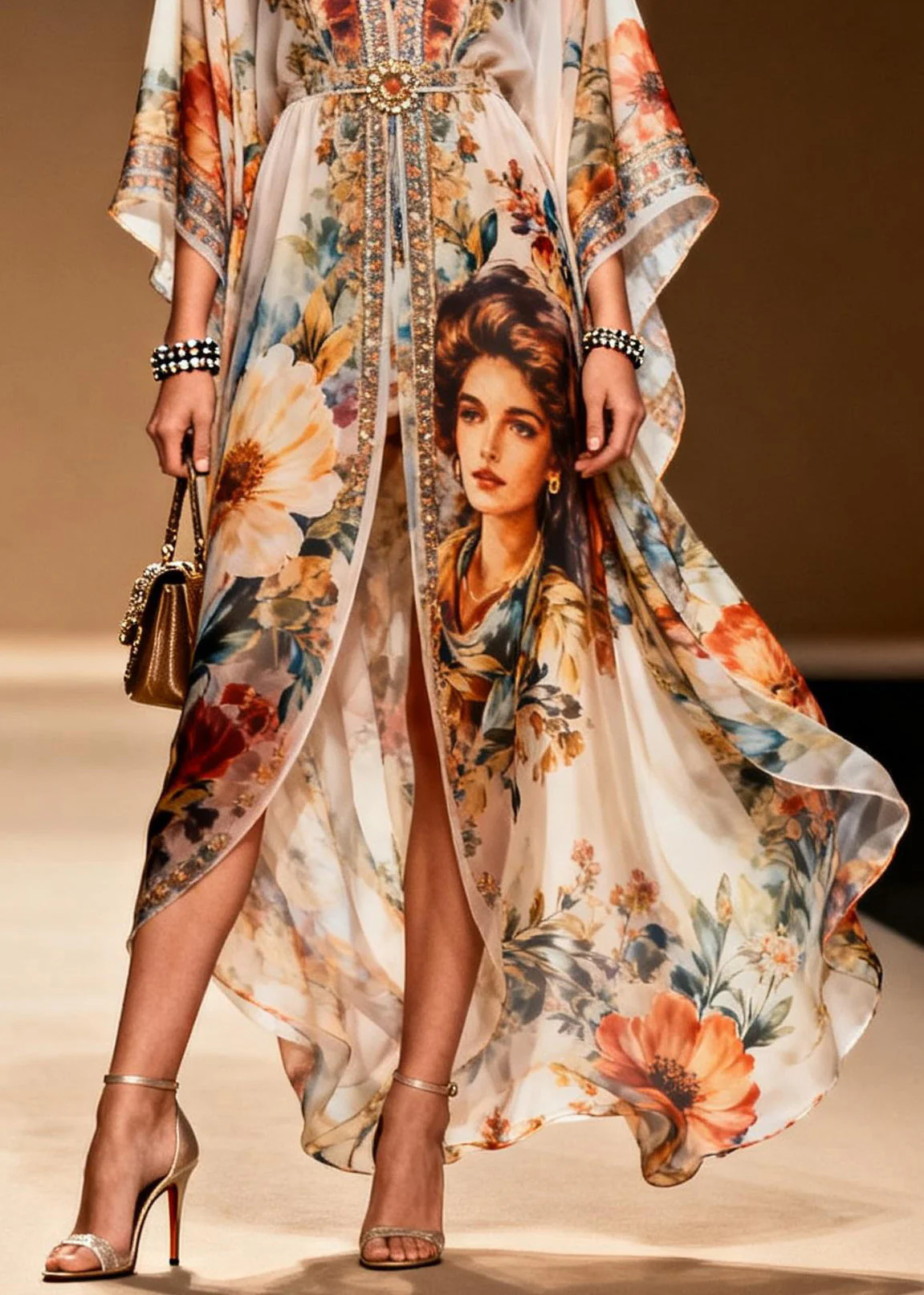 Stylish V Neck Asymmetrical Print Zircon Chiffon Dress Summer - Image 4
