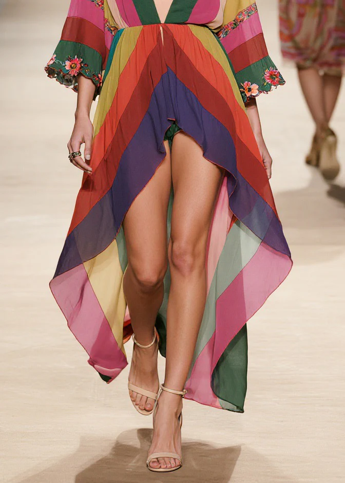 Stylish V Neck Floral Low High Design Chiffon Dresses Summer - Image 4
