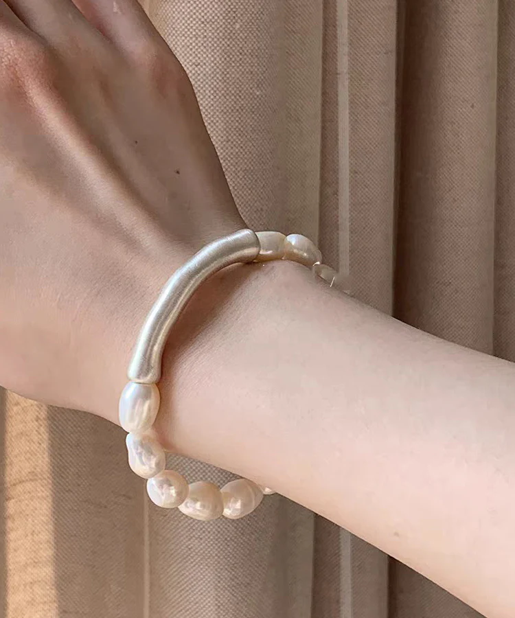 Stylish White 999 Silver Pearl Patchwork Elasticity Bracelet - Image 2