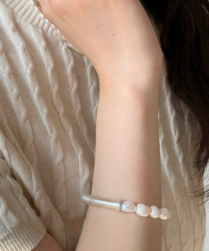 Stylish White 999 Silver Pearl Patchwork Elasticity Bracelet - Image 3