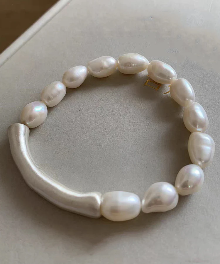 Stylish White 999 Silver Pearl Patchwork Elasticity Bracelet - Image 4