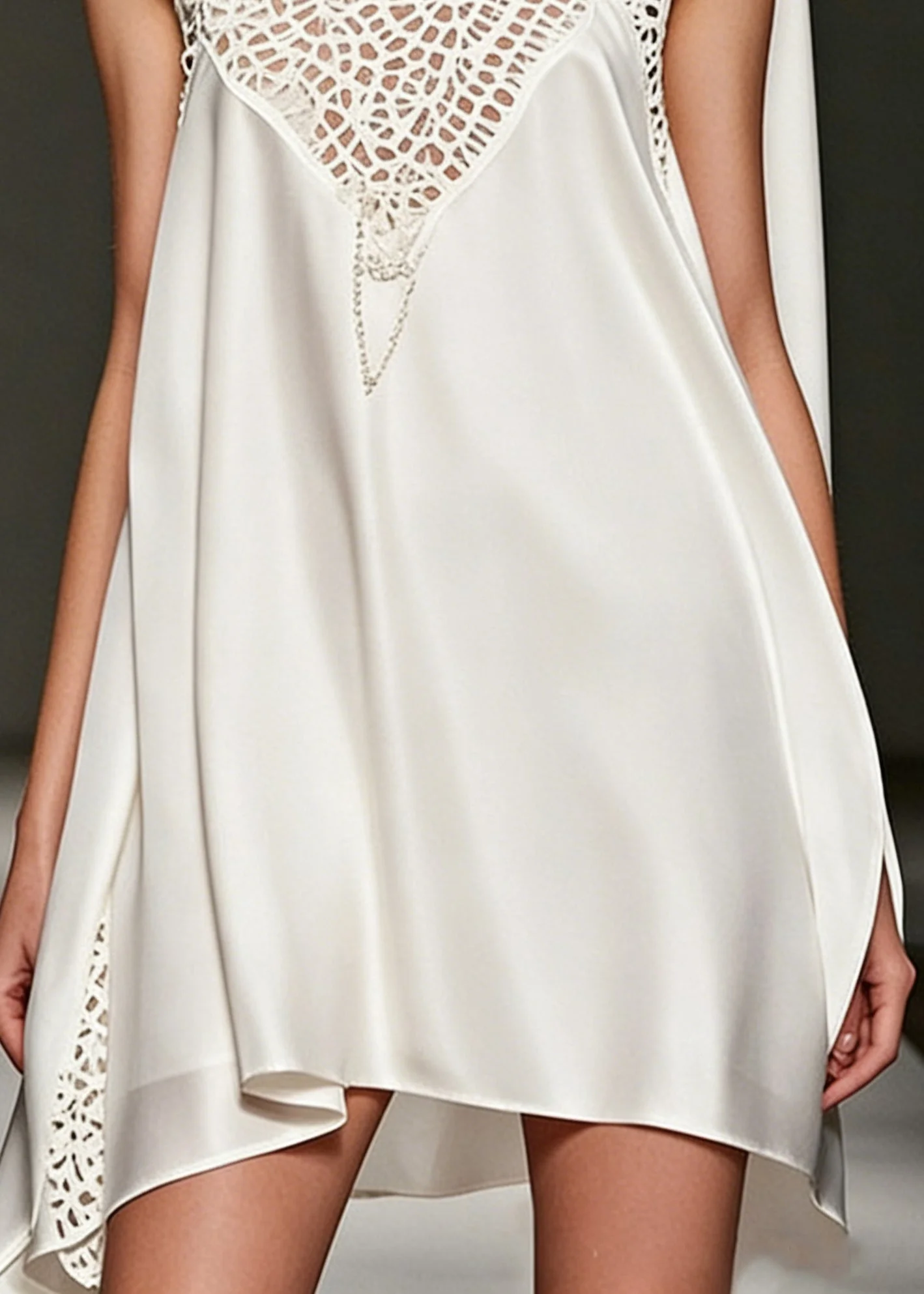 Stylish White Asymmetrical Hollow Out Silk Mini Dress Sleeveless - Image 4