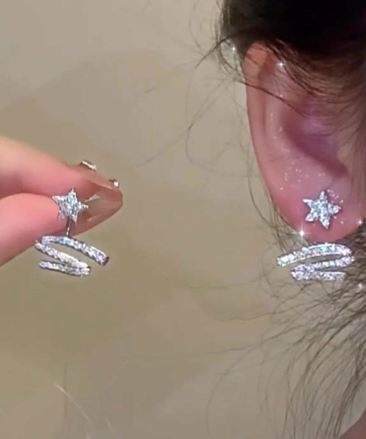 Stylish White Copper Alloy Zircon Star Ribbon Detachable Stud Earrings - Image 3