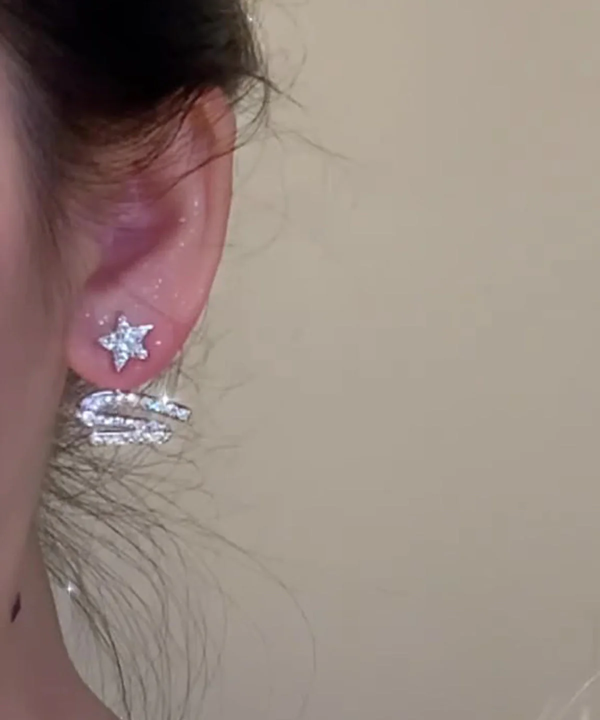 Stylish White Copper Alloy Zircon Star Ribbon Detachable Stud Earrings - Image 4