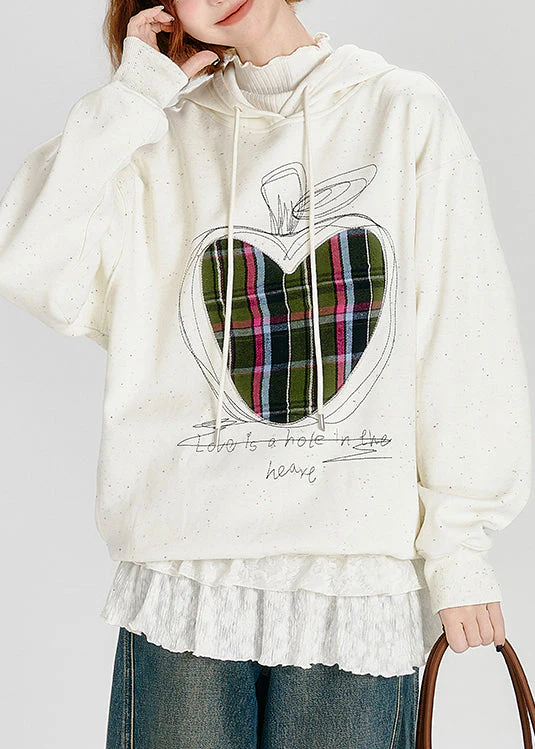 Stylish White Embroidered Warm Fleece Sweatshirt Streetwear Spring - Image 2