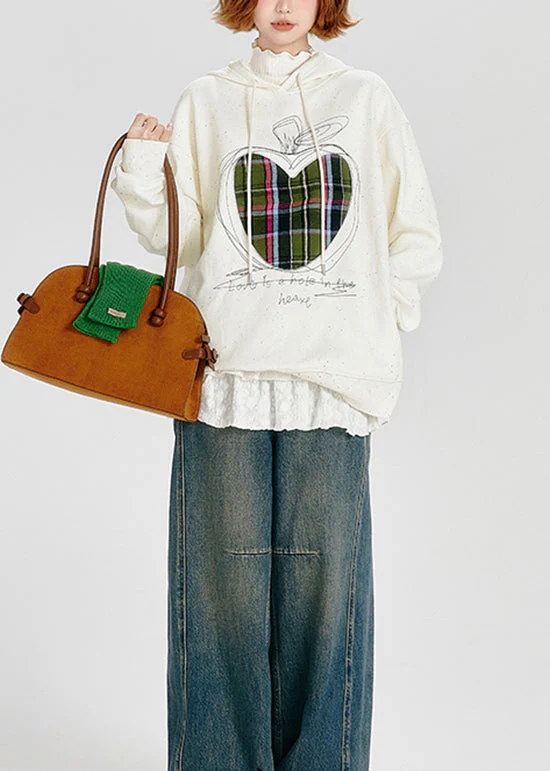 Stylish White Embroidered Warm Fleece Sweatshirt Streetwear Spring - Image 3