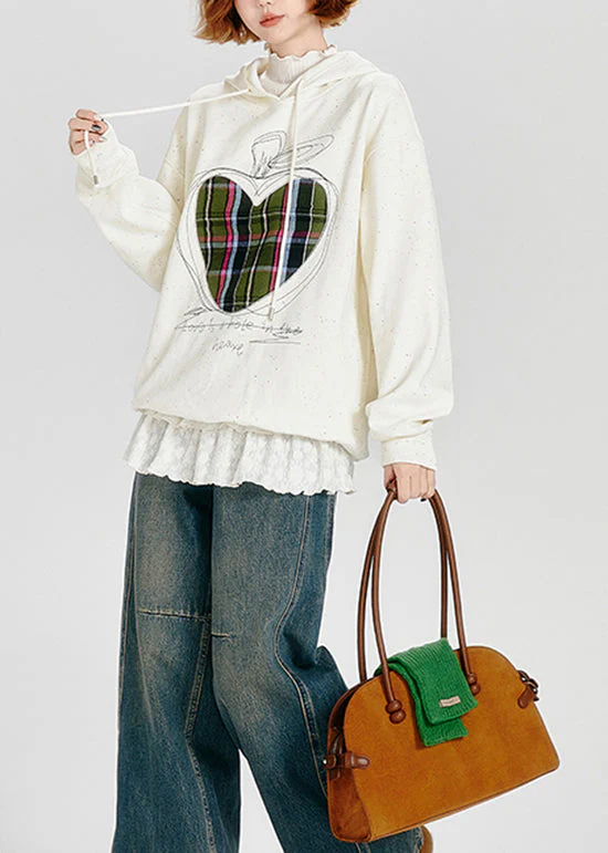 Stylish White Embroidered Warm Fleece Sweatshirt Streetwear Spring - Image 4