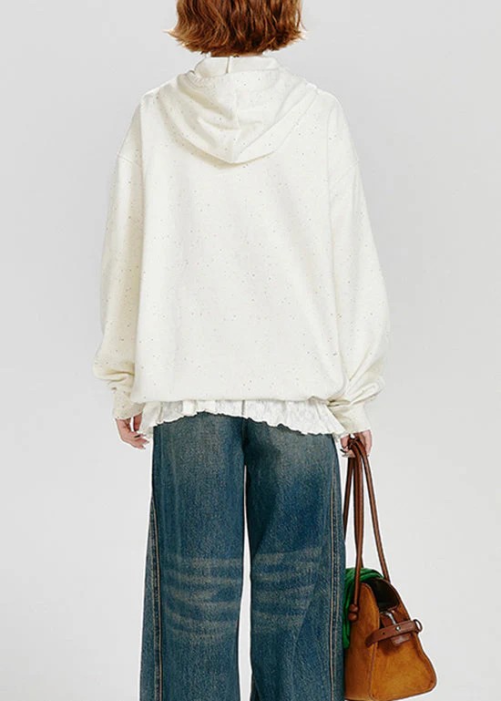 Stylish White Embroidered Warm Fleece Sweatshirt Streetwear Spring - Image 5