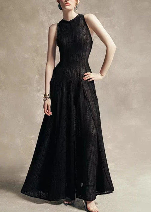 Stylish White Hollow Out Solid Lace Party Dress Sleeveless - Image 2