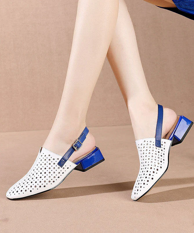 Stylish White Hollow Out Splicing Chunky Sandals - Image 3