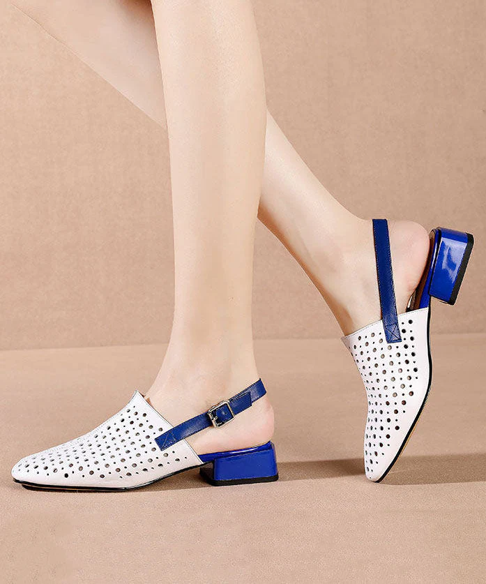 Stylish White Hollow Out Splicing Chunky Sandals - Image 4